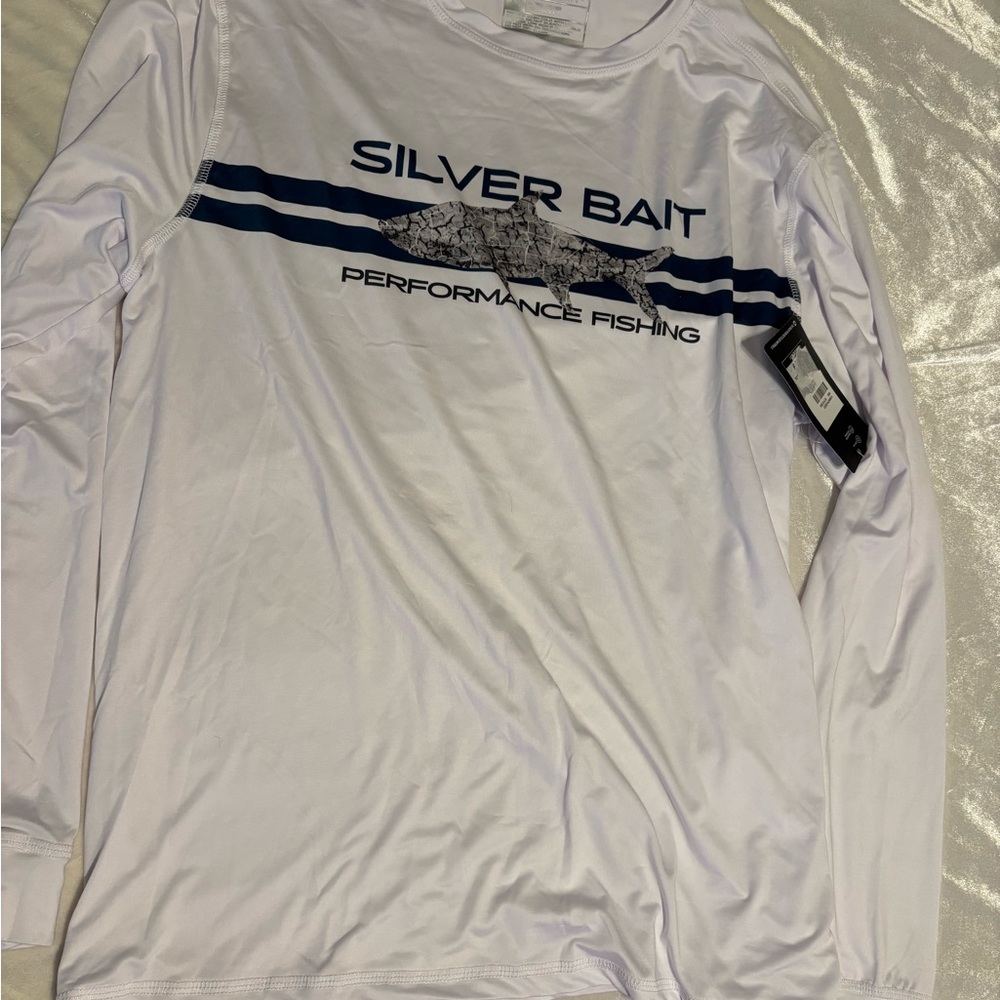 Silver Bait White and Blue Long Sleeve Performance Tee